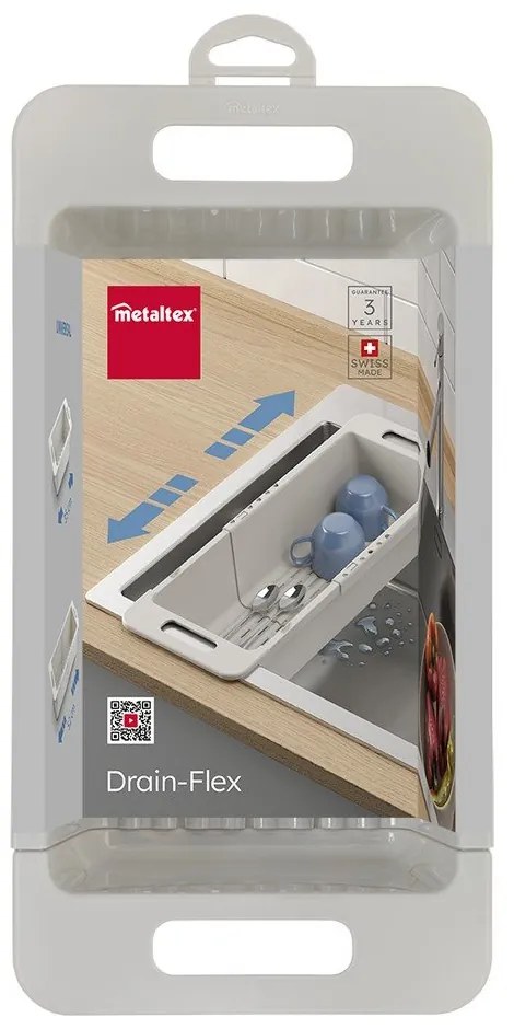 Scurgător telescopic pentru chiuvetă gri ajustabil din plastic 52x18 cm – Metaltex