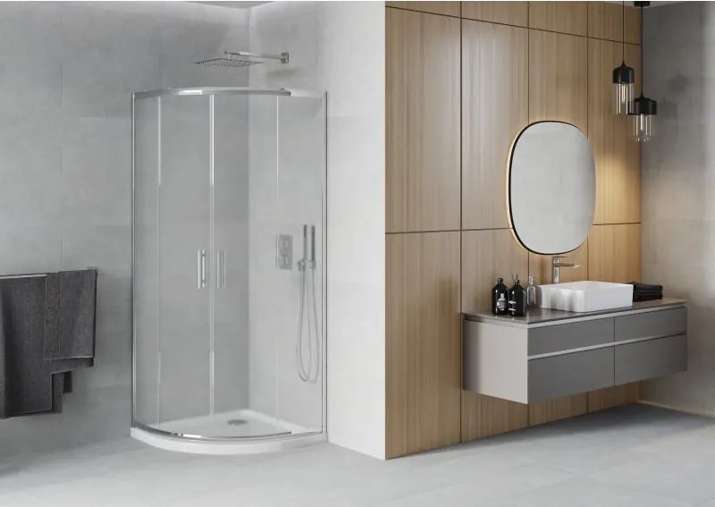 Mexen Rio cabina de duș semirotundă 80 x 80 cm, mat, crom + cadă Flat, alb - 863-080-080-01-30-4110