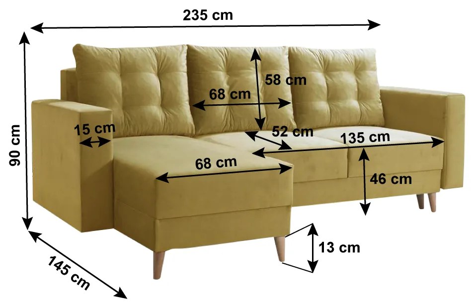 Canapea extensibila, galben, stanga, BLEKY ROH