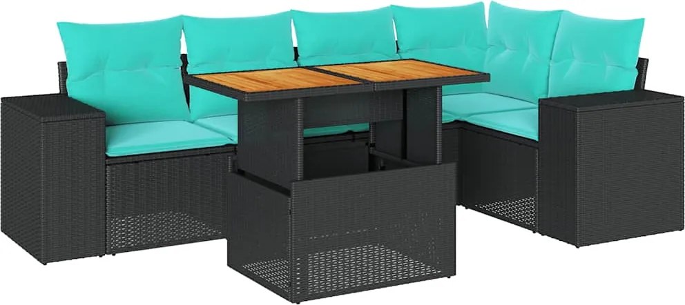 vidaXL Set mobilier de grădină cu perne, 6 piese, negru, poliratan