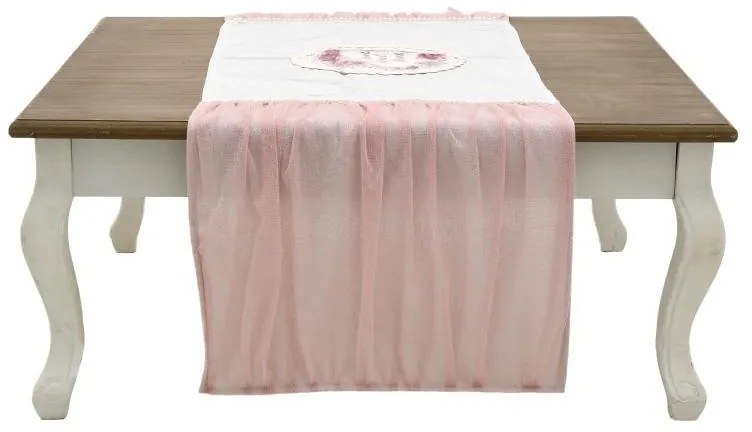Napron de masa roz cu alb si design floral 40 x 140cm