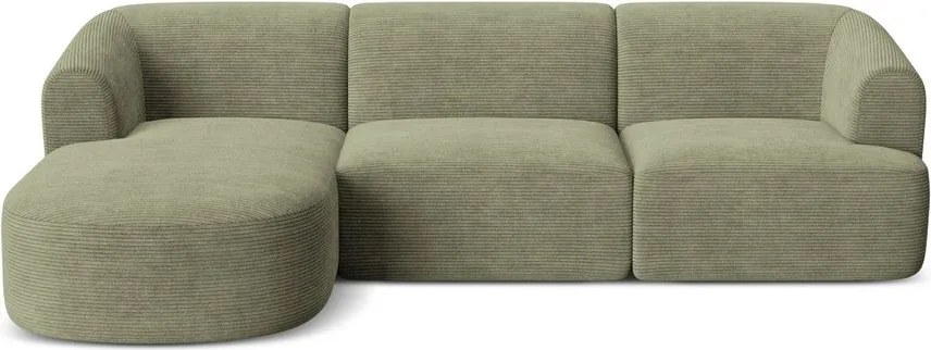 Colțar verde cu tapițerie din catifea reiată (cu colț pe partea stângă/cu șezlong) Campi – Cosmopolitan Design