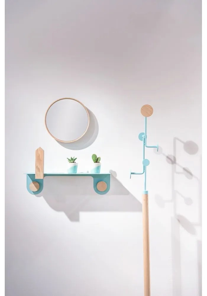 Raft de perete din oțel și detalii din lemn de stejar, cu 2 cârlige Gazzda Hook, lungime 60 cm, verde