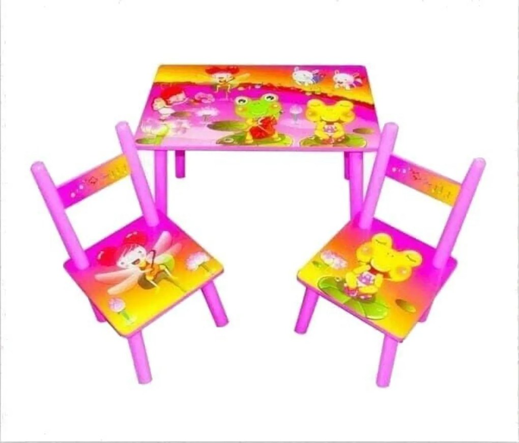 Masuta copii din MDF cu doua scaune Novokids™ My first table, dimensiuni 59X39X40, suprafata lucioasa, Roz