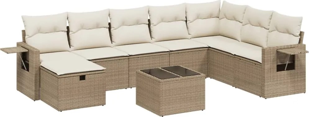 vidaXL Set canapele de grădină, 9 piese, cu perne, bej, poliratan