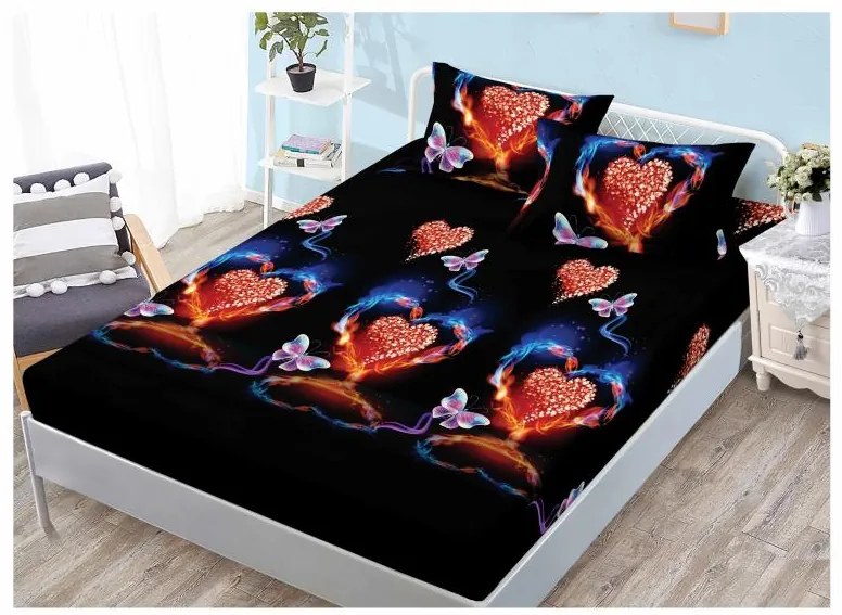 Husă de pat din FINET cu elastic si 2 fete de pernă, Mistic Love 160x200
