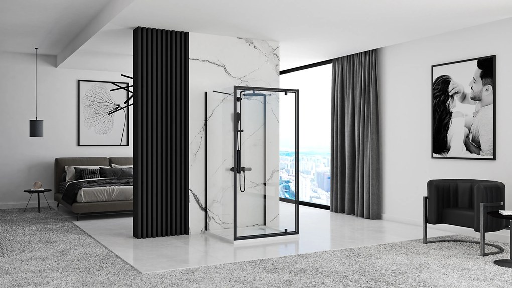 Cabina de dus de colt Rapid Swing Negru 120x100cm, Rea