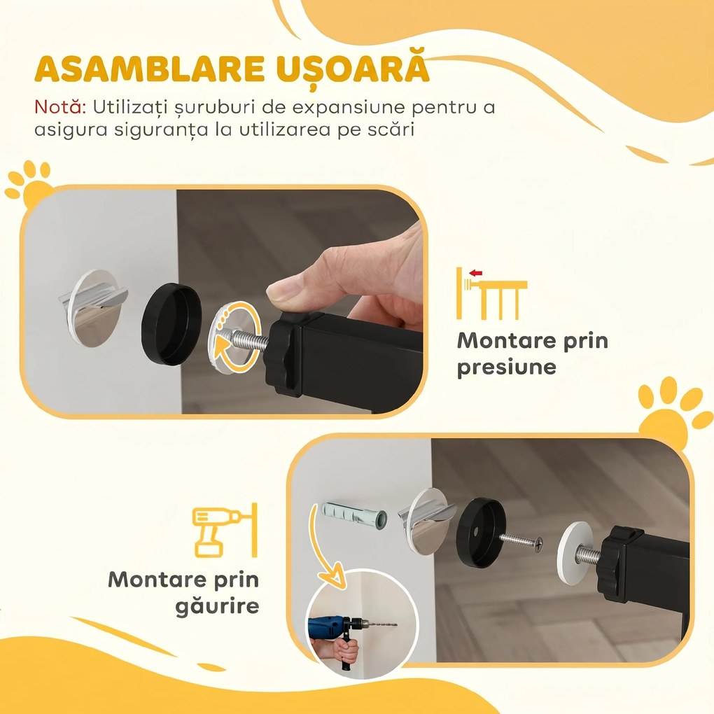 PawHut Poartă Extensibilă pentru câini fără șuruburi, Poartă de Siguranță Reglabilă, 94-100x78 cm, Negru | Aosom Romania