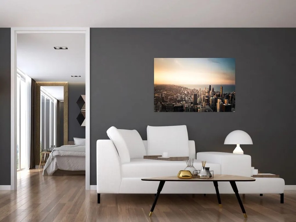 Tablou apusului de soare deasupa orașului (90x60 cm)