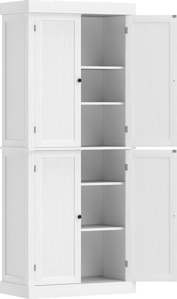 HOMCOM Dulap Înalt de Bucătărie cu 6 Rafturi și 2 Uși, Dulap cu Rafturi Reglabile din Lemn, 76x40,5x184 cm, Alb | Aosom Romania