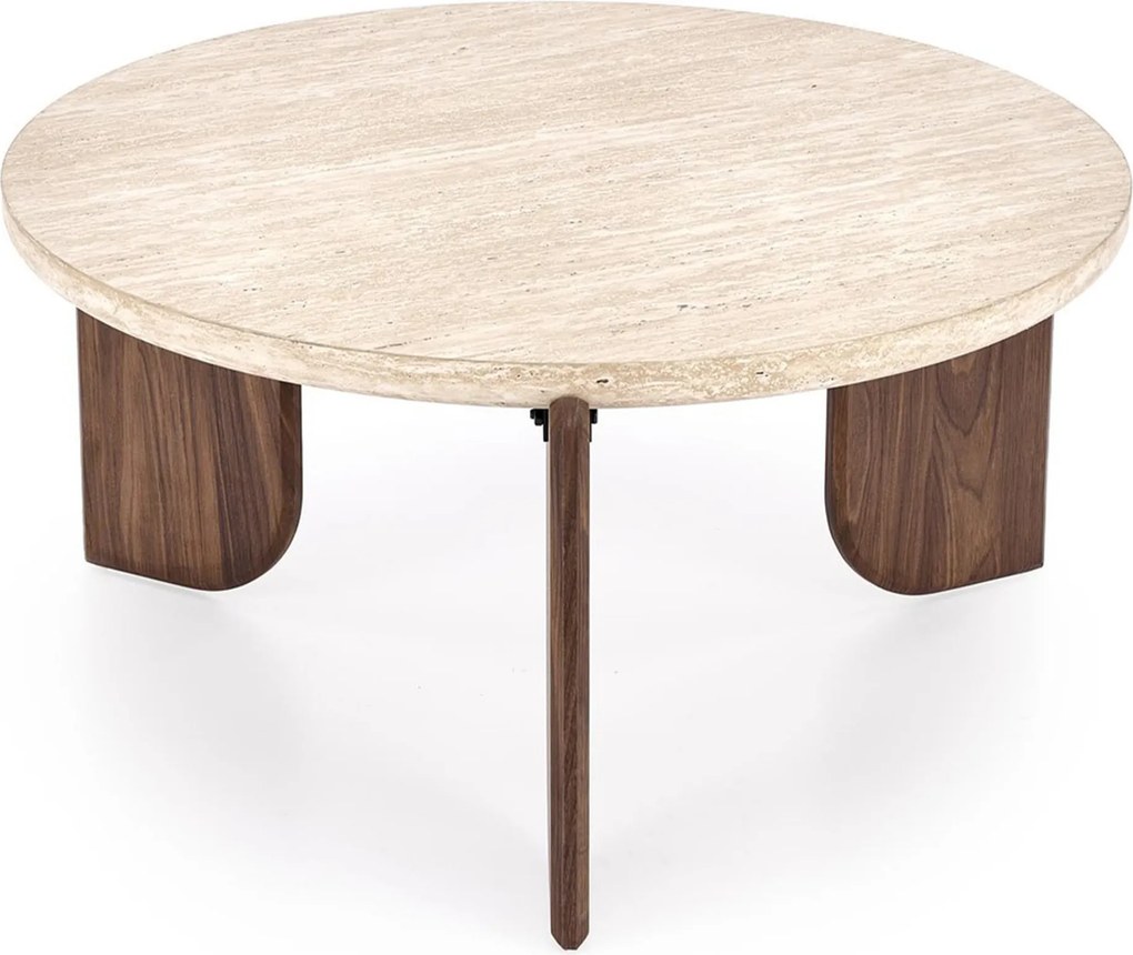 Măsuță de cafea rotundă Manios 80 cm - travertin / nuc