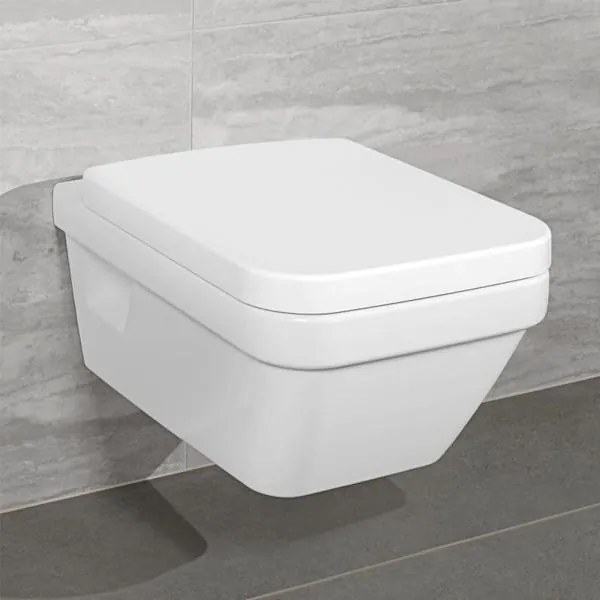 Set vas WC suspendat Villeroy &amp; Boch, Architectura, dreptunghiular, direct flush, cu capac soft close, alb alpin