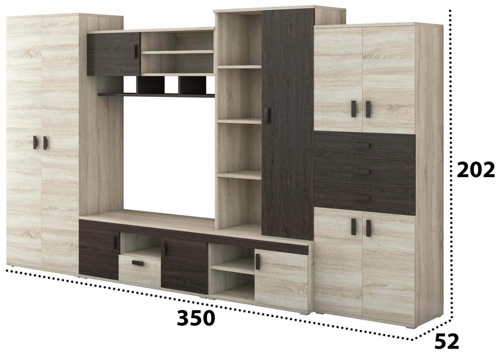 Bibliotecă living Diana, sonoma + wenge