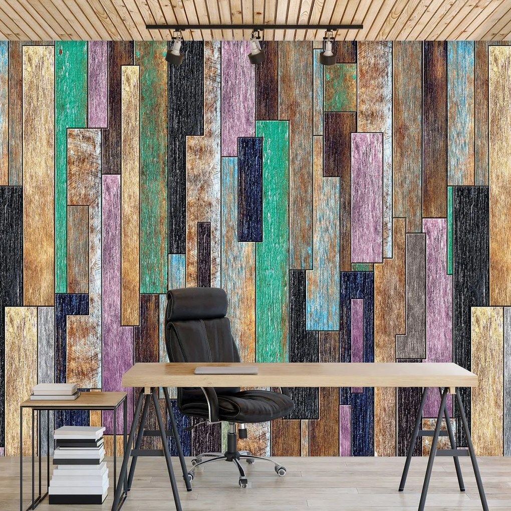 Fototapet - Scănduri din lemn colorate (152,5x104 cm)