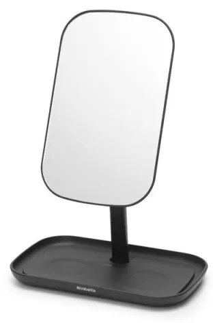 Oglindă cu suport pentru accesorii Brabantia ReNew 1004184, 28.3x20x12.6 cm, Bază antiderapantă, reglabilă la 360°, Gri închis