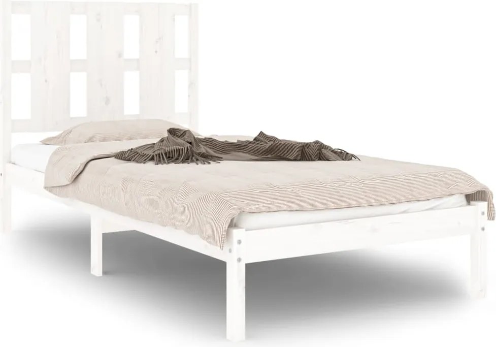 vidaXL Cadru de pat fără saltea, alb, 90x200 cm, lemn masiv pin