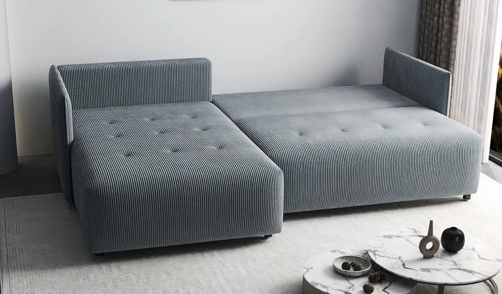 Colțar extensibil dumonde cu ladă de depozitare si sezut confortabil din spuma high-density, Malta Zoom Grey 235x185 cm