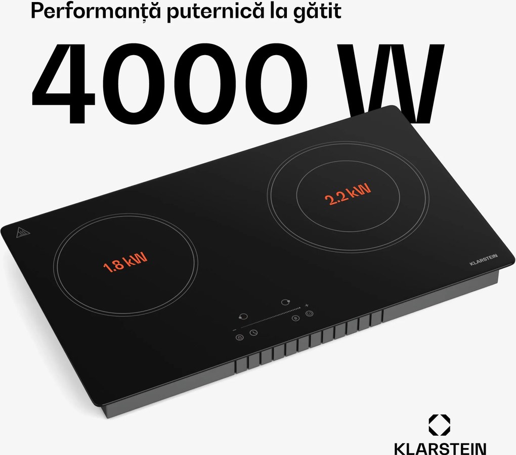 Klarstein Plită CeramEase Slim VTC, ceramică, 2 plite, 4 kW, tactilă, temporizator