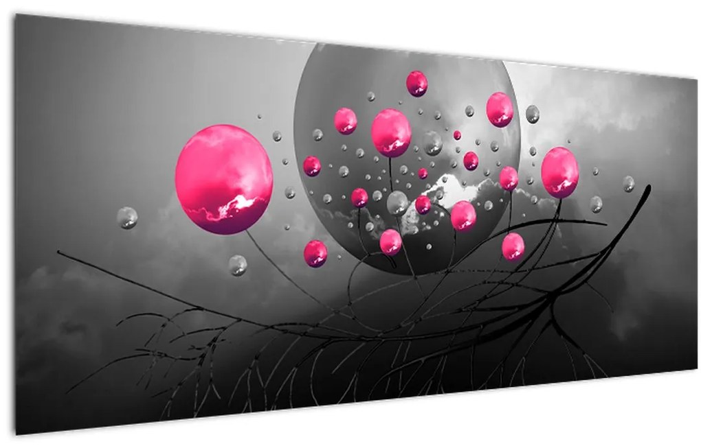 Tablou cu bile abstracte roz (120x50 cm), în 40 de alte dimensiuni noi