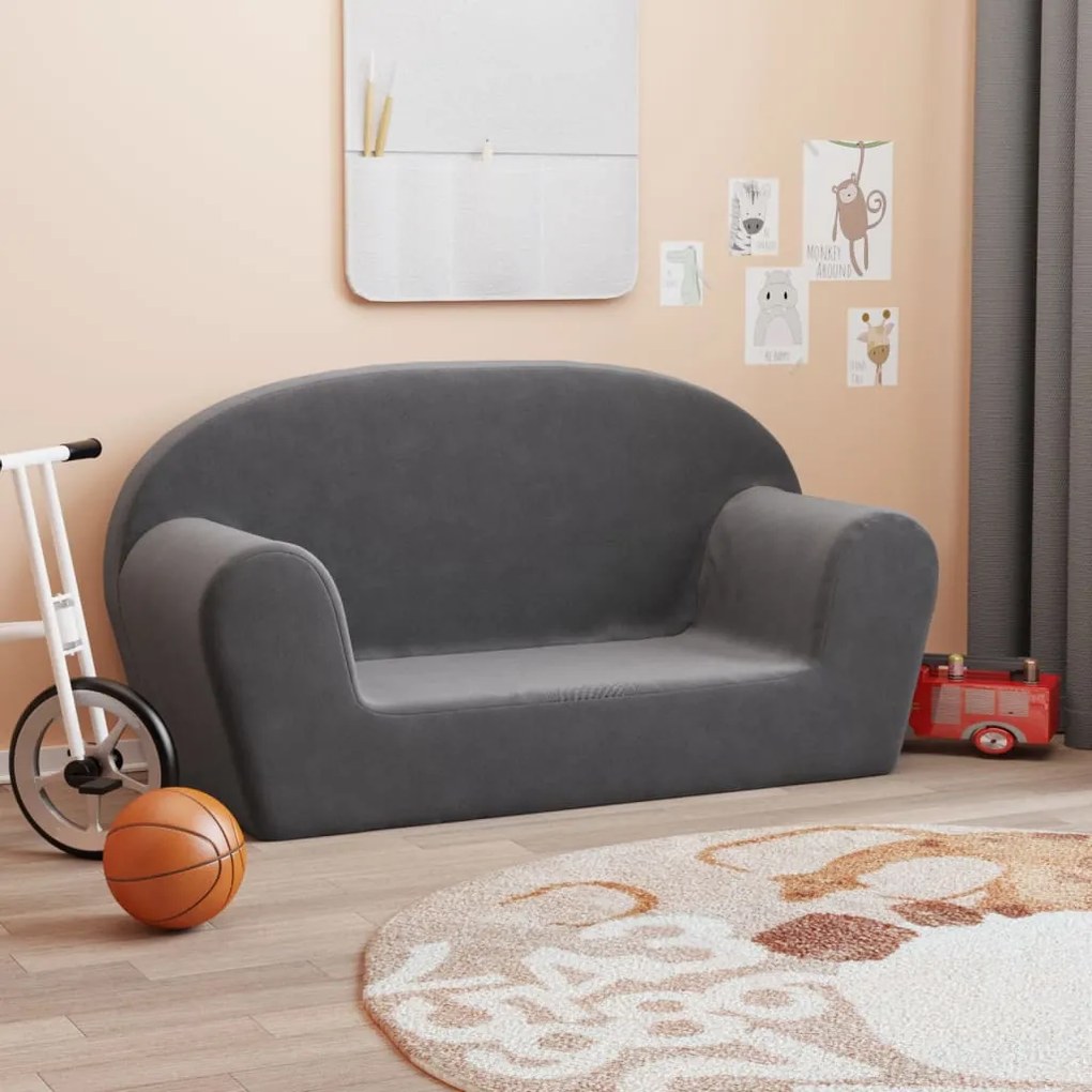 341769 vidaXL Canapea pentru copii cu 2 locuri, antracit, pluș moale