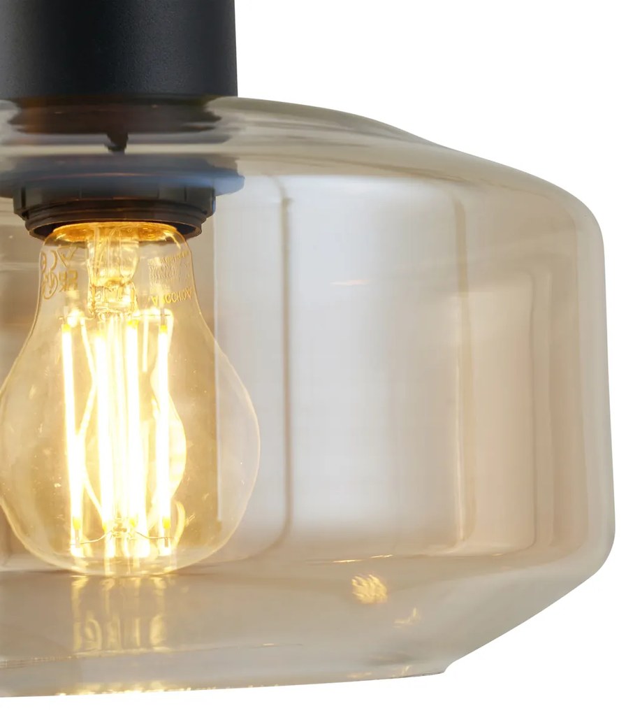 Lampă suspendată modernă neagră cu sticlă ambră cu 3 lumini - Sheena