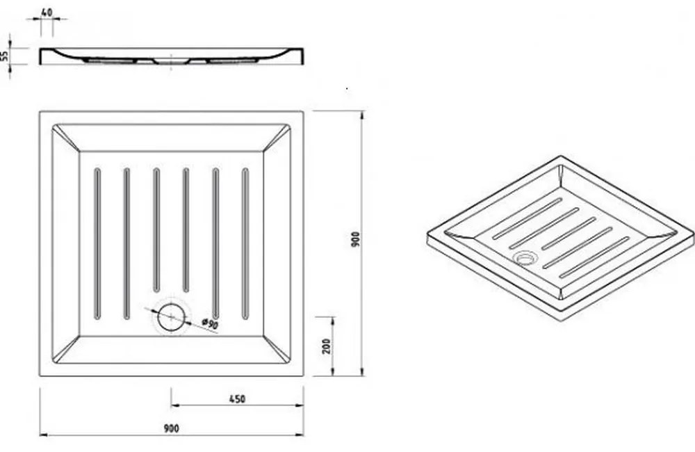 Cadita dus Gala Vita, 90x90 cm, patrata, alba 900x900 mm, Patrata