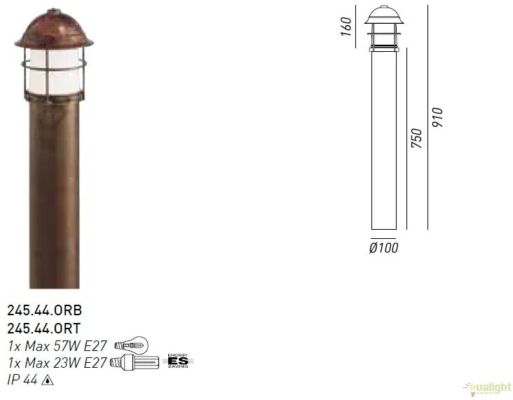 Stalp de exterior, inaltime 91cm cu protectie IP44, Garden 245.44.OR