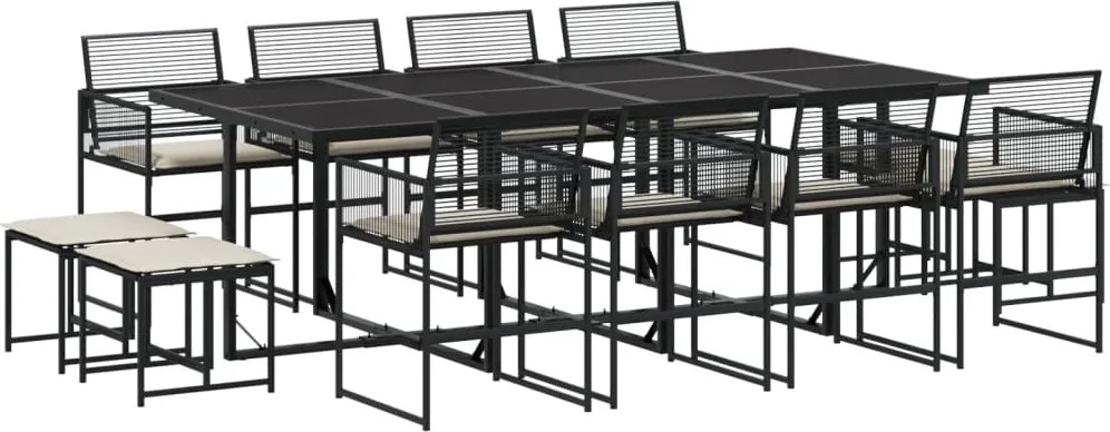 vidaXL Set mobilier de grădină cu perne, 13 piese, negru, poliratan