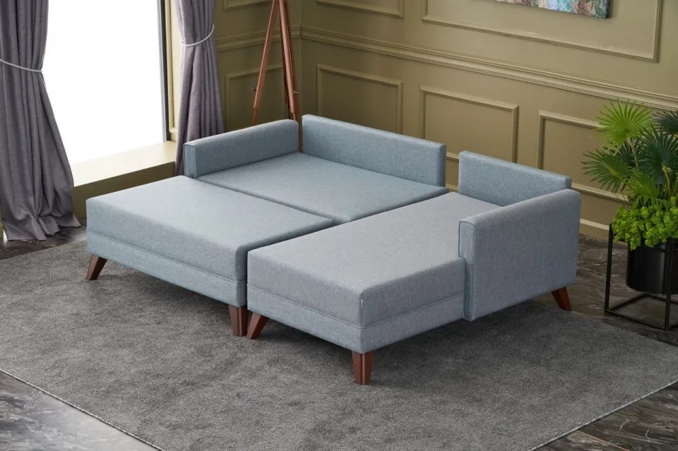 Coltar Extensibil si Taburet Bella Soft Mini Köşe Right, Albastru