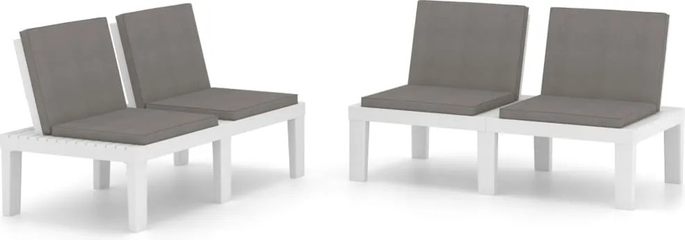 vidaXL Bănci de grădină cu perne, 2 buc., alb, plastic