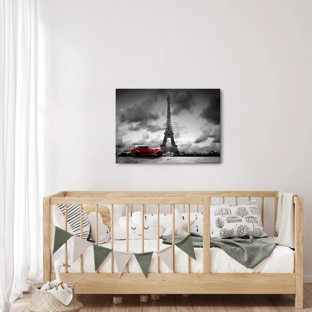 Tablou - Turnul Eiffel și mașina roșie (70x50 cm)