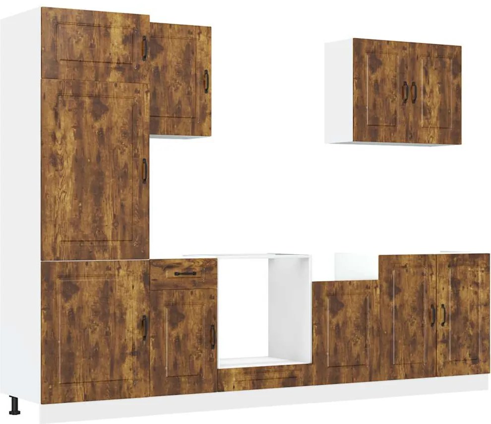 vidaXL Set dulap de bucătărie din 7 piese „Kalmar” stejar afumat Lemn