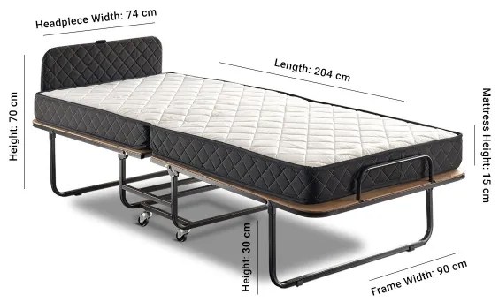 Pat metalic pliabil HERON, 90 x 204 cm, pentru o persoană, cu saltea, alb