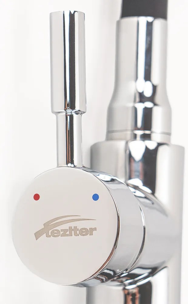 Robinet mixer pentru chiuvetă cu piedestal Corin cu gura de scurgere flexibilă gri