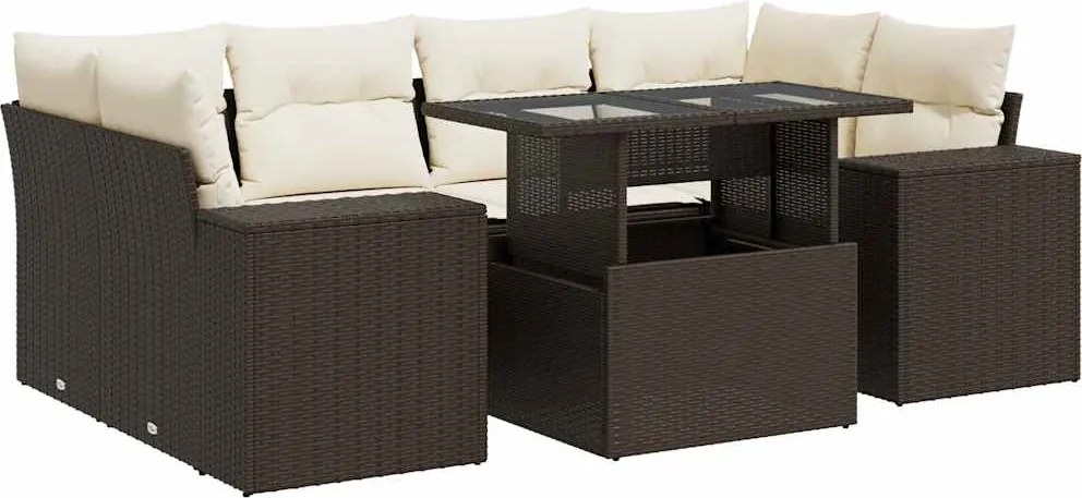 vidaXL Set canapele de grădină cu perne, 7 piese, maro, poliratan