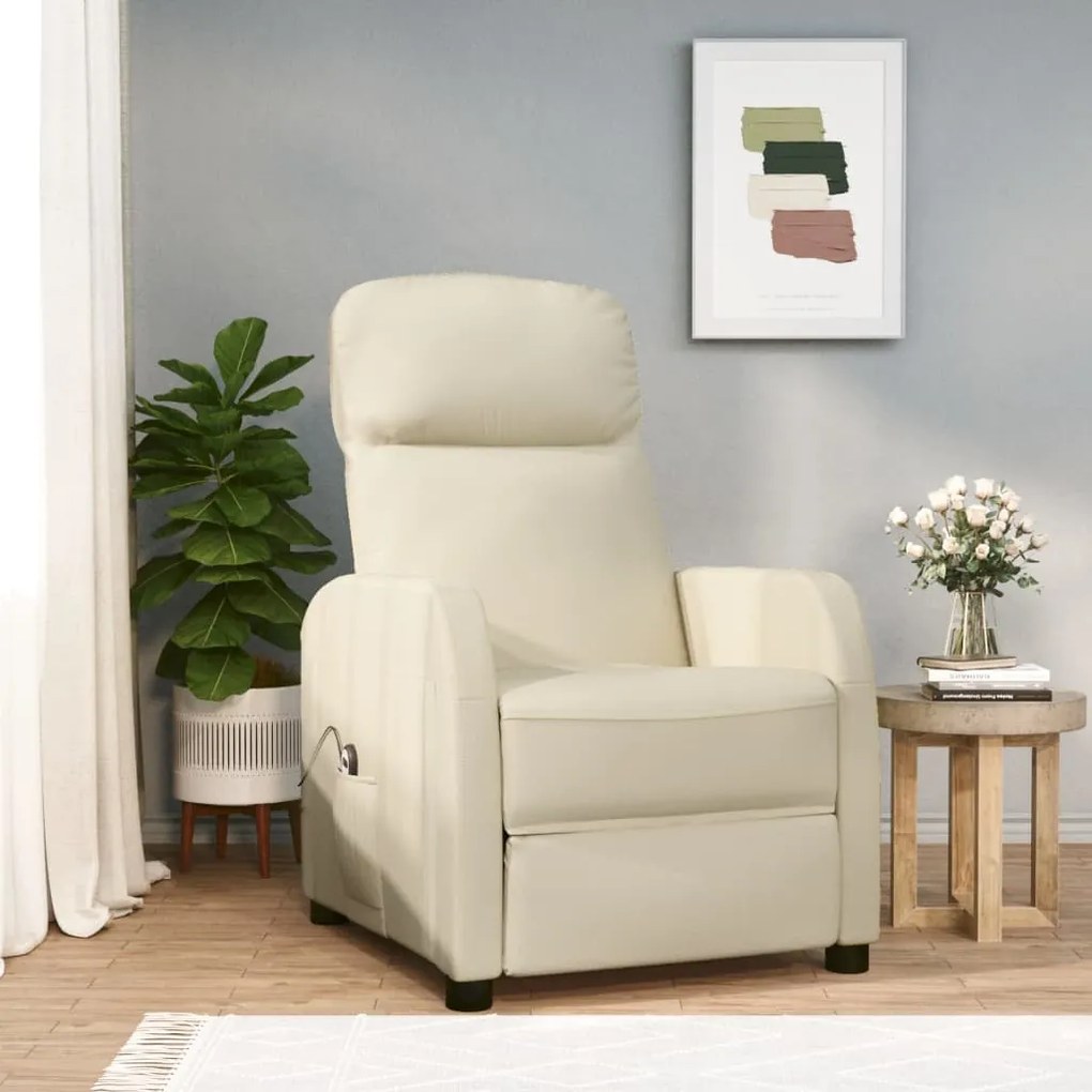 3073735 vidaXL Fotoliu rabatabil electric, alb crem, piele ecologică