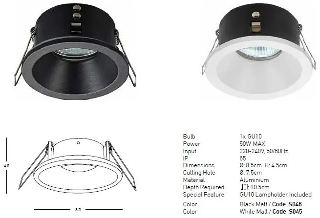 Spot incastrabil pentru baie IP65 Veli negru