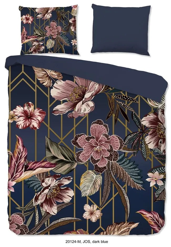 Lenjerie de pat albastru-închis din microfibră pentru pat dublu, extinsă 200x220 cm Jos – Good Morning