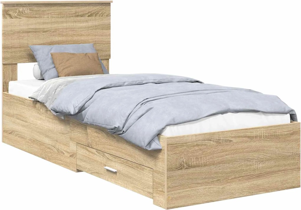 vidaXL Cadru de pat Sonoma și argintiu 75 x 190 cm Lemn compozit