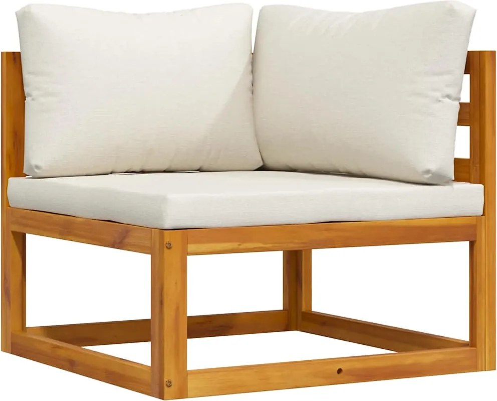 vidaXL Canapea colțar modular cu perne, alb crem, lemn masiv de acacia