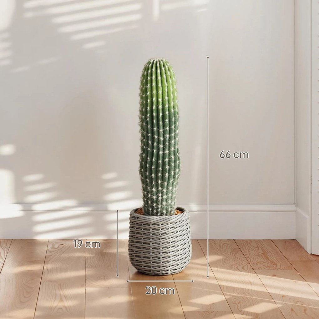 HOMCOM Cactus artificial 66 cm, plantă artificială decorativă cu ghiveci pentru decor interior, verde | Aosom Romania
