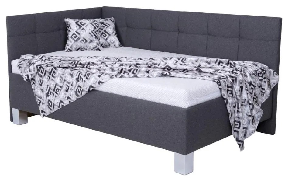 Pat tapițat MARIA PETITE 120x200 cm, gri, cu spațiu de depozitare, fără saltea
