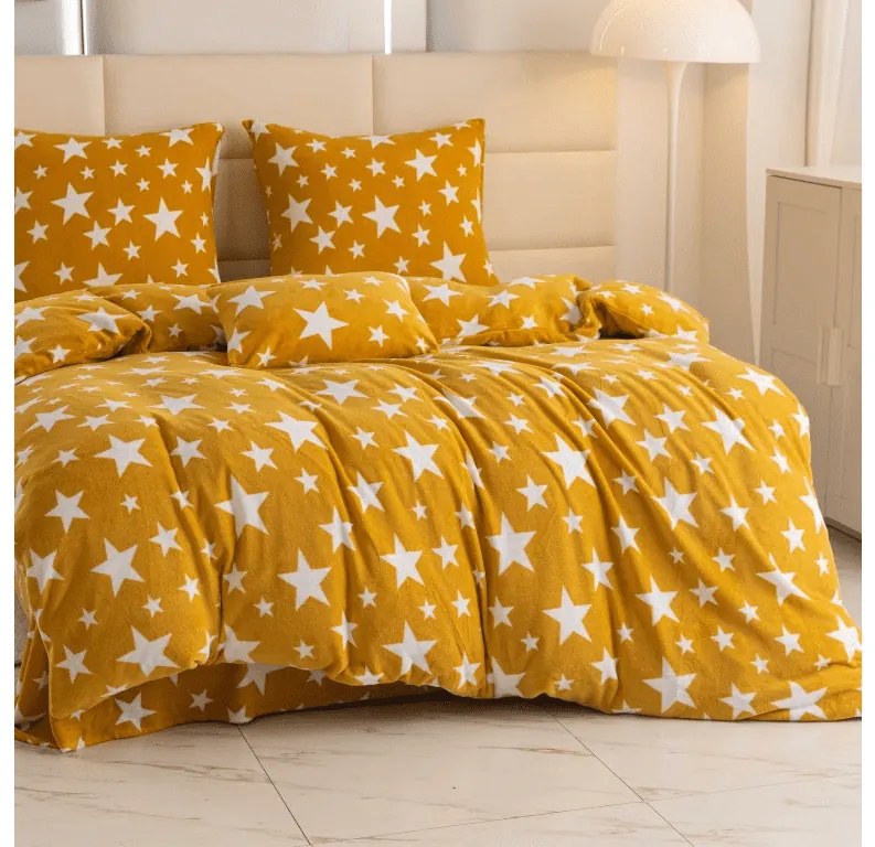 Lenjerie cocolino STARS galben-portocaliu Dimensiune lenjerie de pat: 70 x 90 cm | 140 x 200 cm