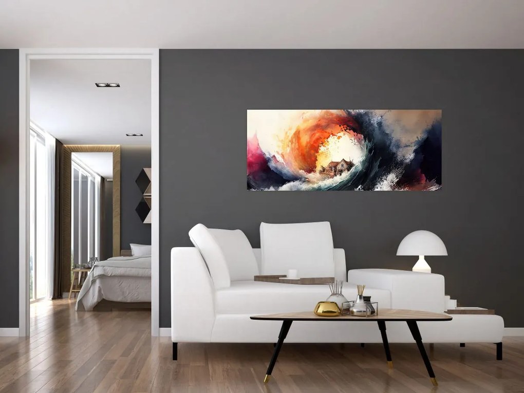 Tablou - În vârtejul potopului, acuarelă (120x50 cm)