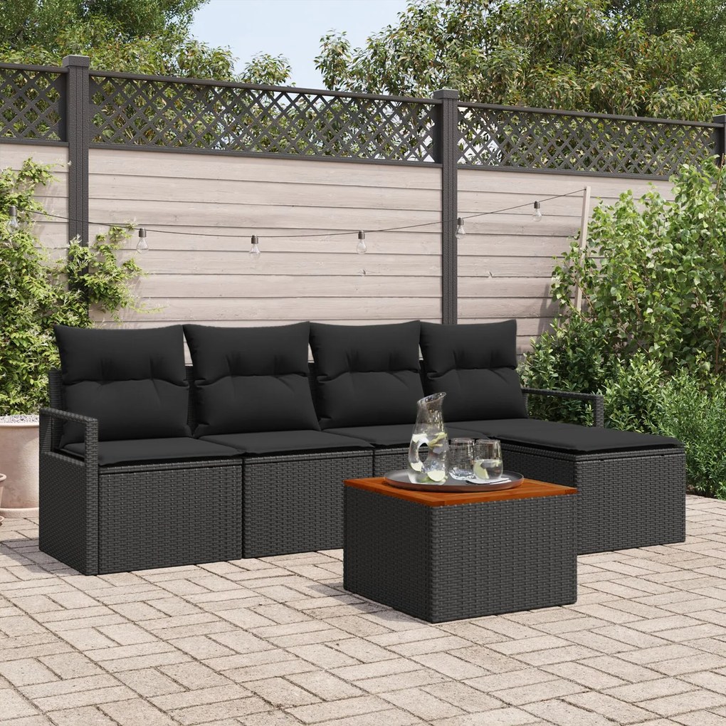 vidaXL Set de canapele de grădină 6 piese cu perne, din rattan negru și acacia