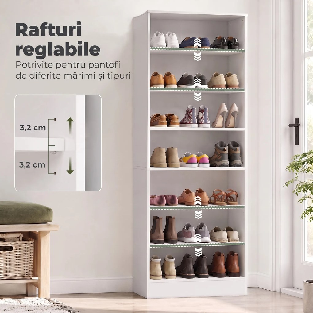 HOMCOM Pantofar cu Rafturi Reglabile, pentru 21 de Perechi, Alb | Aosom Romania