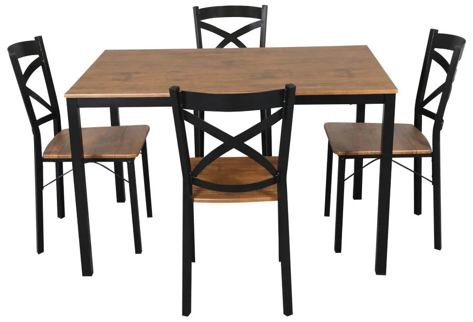 Set mobilier sufragerie Hungria (stejar închis + negru) (pentru 4 persoane). 1116359
