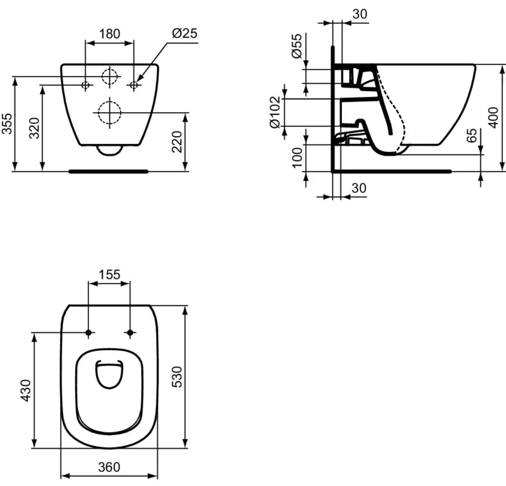 Vas wc suspendat Ideal Standard Tesi AquaBlade alb mat Alb mat