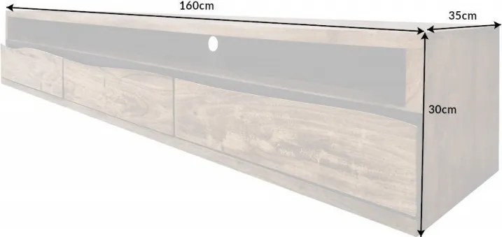 Comoda TV suspendata din lemn de salcam design industrial Mammut 160cm