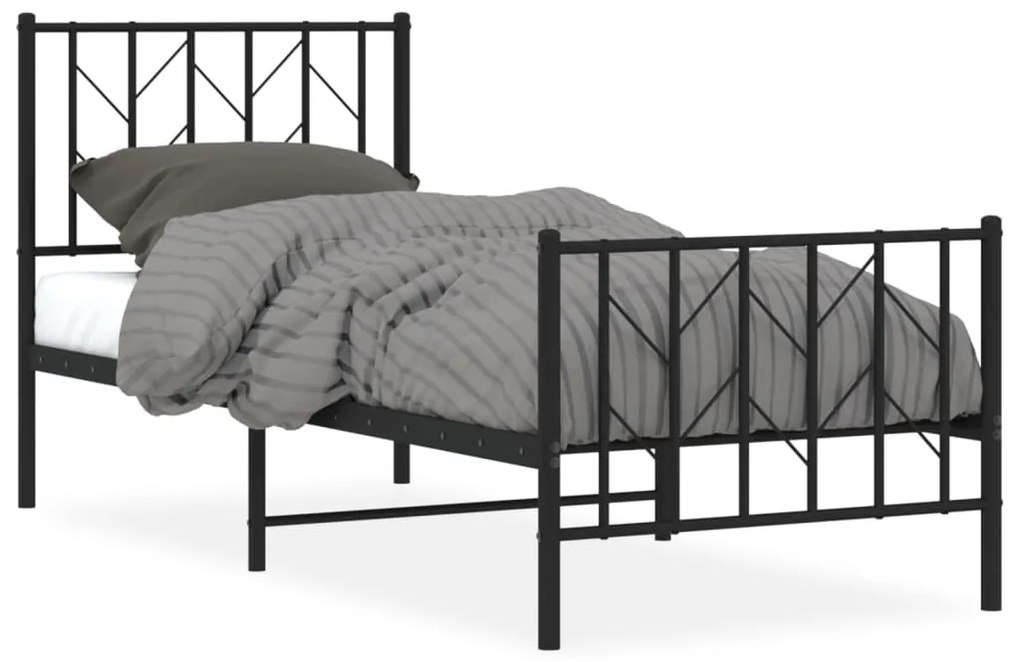 374446 vidaXL Cadru pat metalic cu tăblii de cap/picioare, negru, 80x200 cm